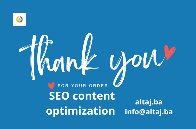 Thanks for your order, svrha slike je iskazati zahvalnost za svaku narudžbu SEO optimizacije sadržaja